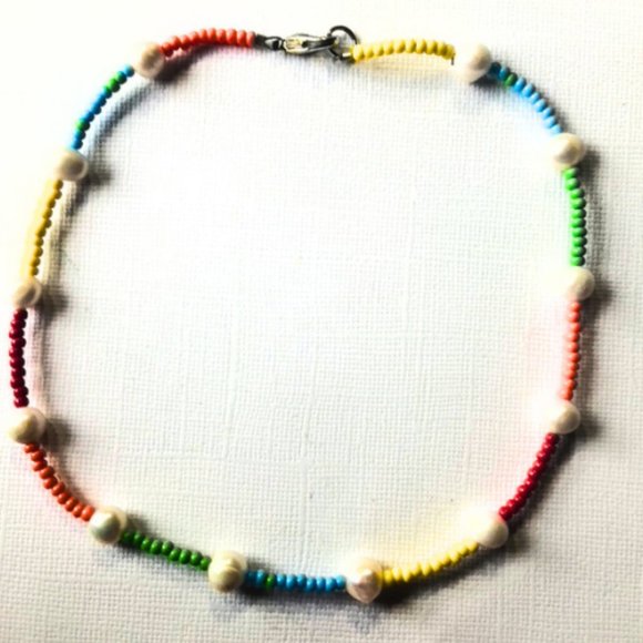 🍧🌈 Handcrafted Beaded And Real Pearl Choker/Necklace 🦋🎂 - Picture 2 of 4